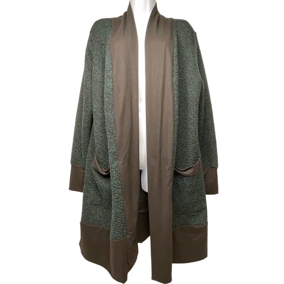 Open Front Cardigan Sz XL Contrast Knit Jersey Trim Pockets ELDRIDGE Made in USA - Picture 3 of 9